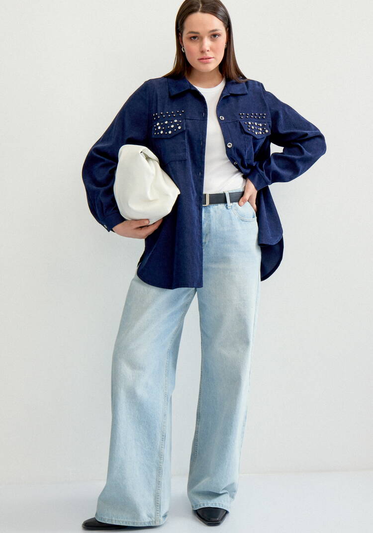 Рубашка вельветовая со стразами шир.  750, рис. 7