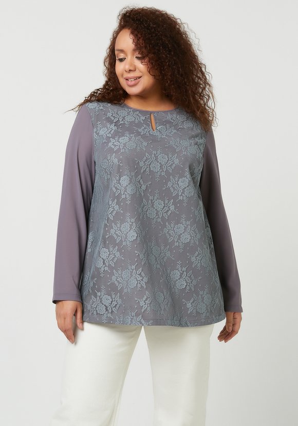 Блуза с кружевом однотонная шир.  580, рис. 11