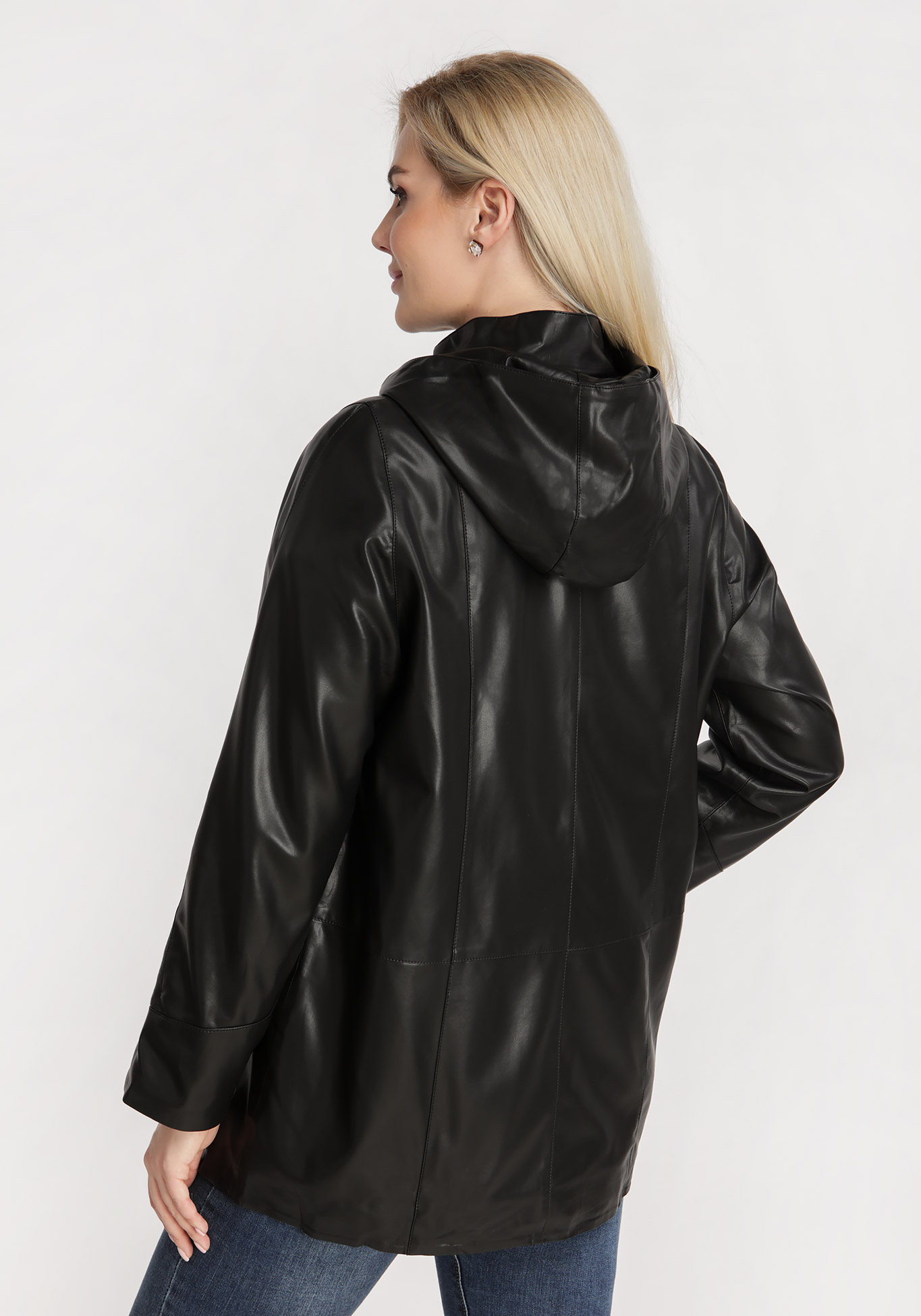 Куртка из экокожи с капюшоном, размер 50, цвет черный - фото 4