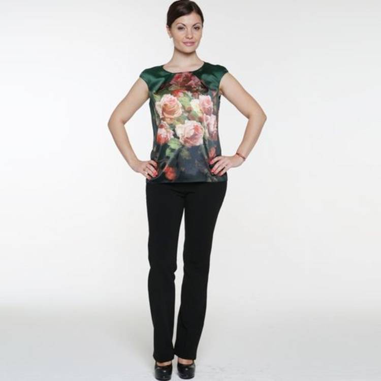 Атласная блуза с принтом Цветы шир.  750, рис. 1