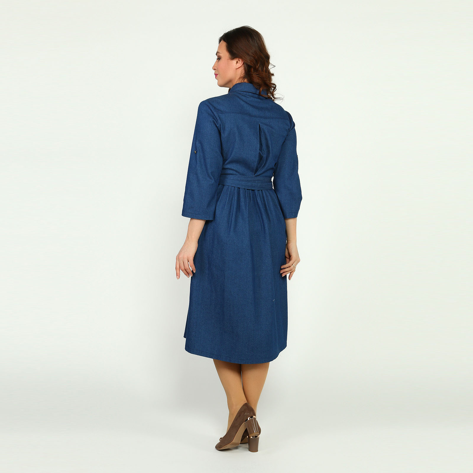 Платье-рубашка из джинсовой ткани Elletto Life, размер 54, цвет голубой - фото 4