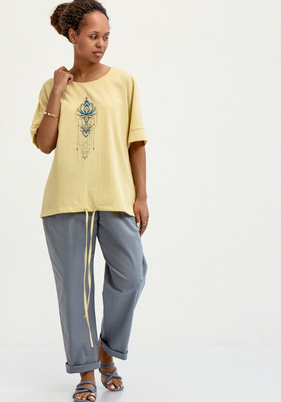 Блуза изо льна с интересным принтом шир.  580, рис. 2