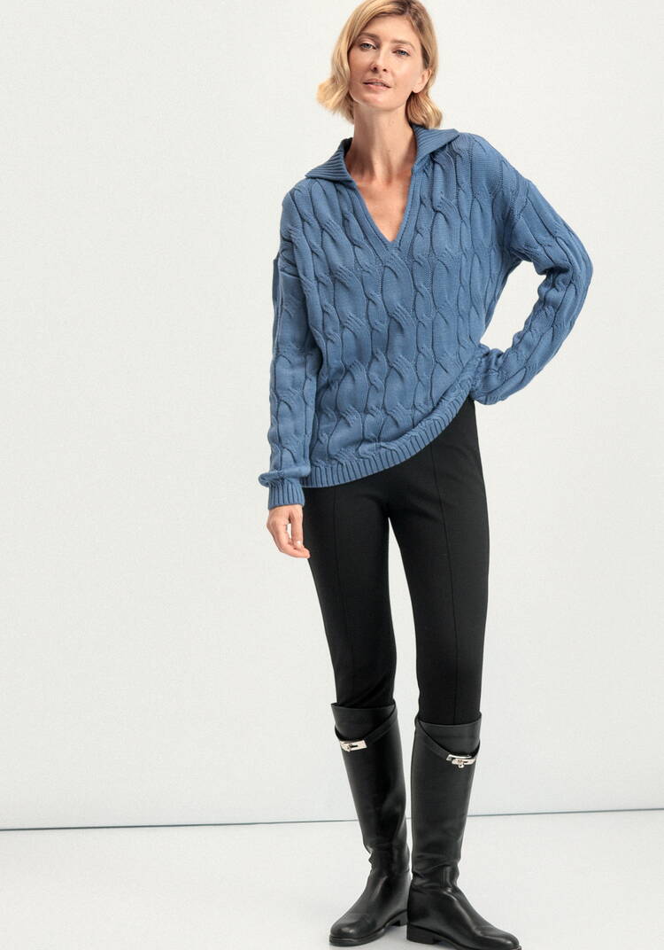 Джемпер с косами и воротником-поло шир.  750, рис. 15