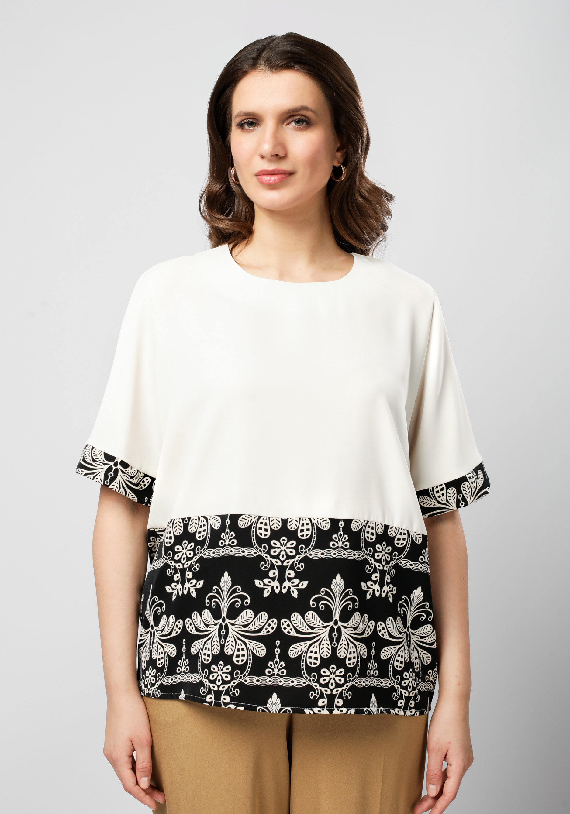 Блуза из комбинированной ткани с узором Bianka Modeno, цвет белый, размер 56 - фото 4