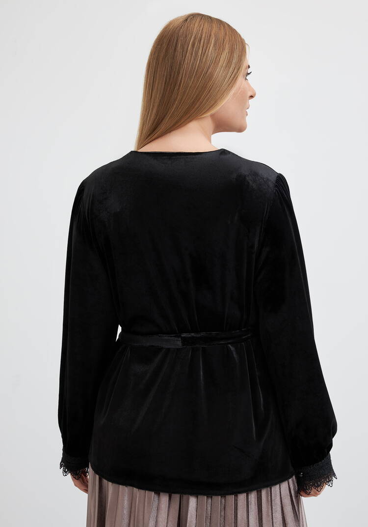 Блуза бархатная со вставками из кружева шир.  750, рис. 3