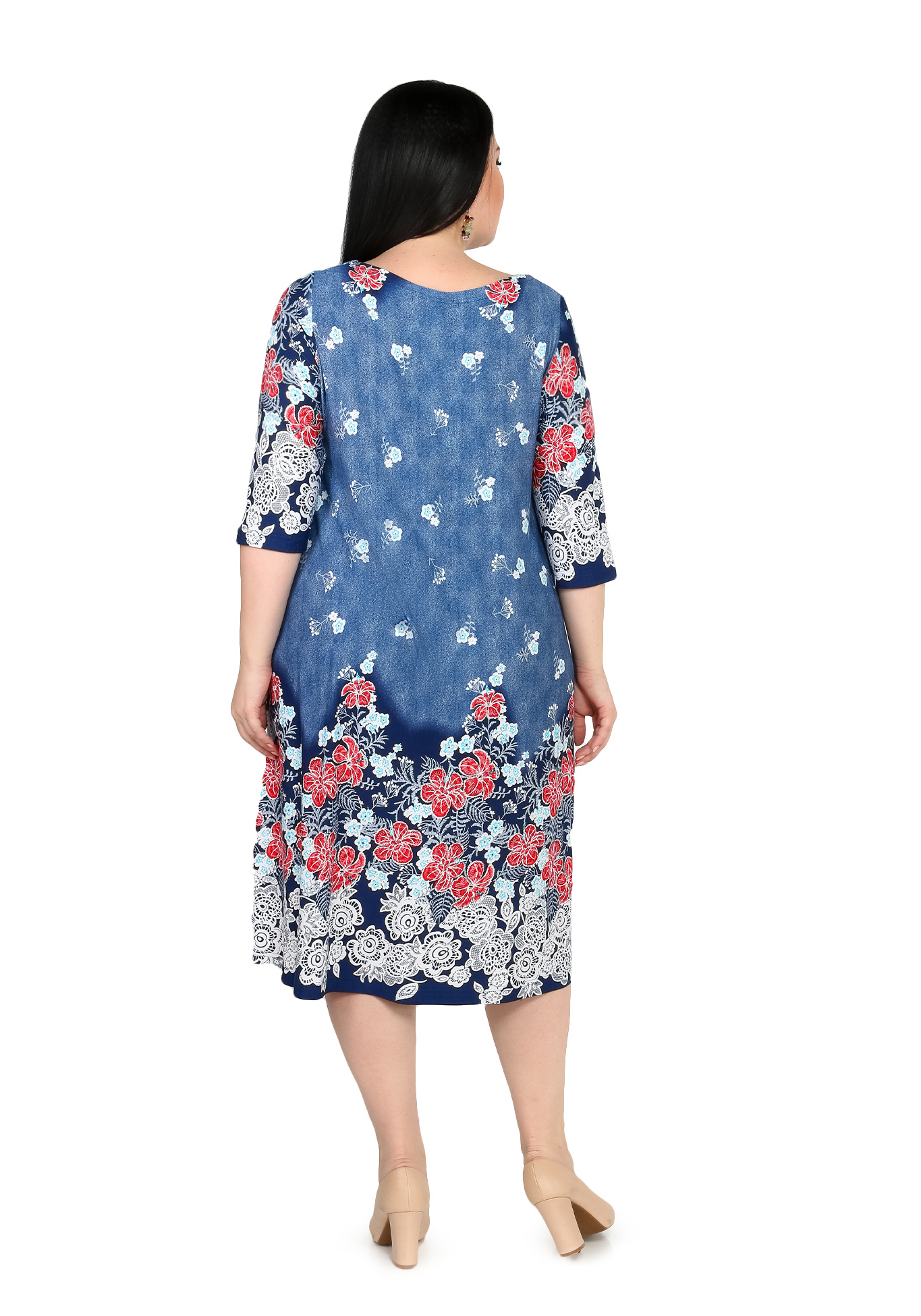 Платье с рисунком расклешённого кроя Синель, размер 50, цвет сине-бирюзовый - фото 4
