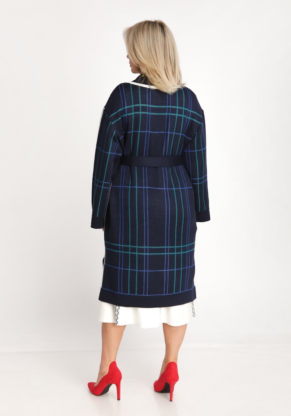 Кардиган в клетку с карманами и поясом шир.  580, рис. 10