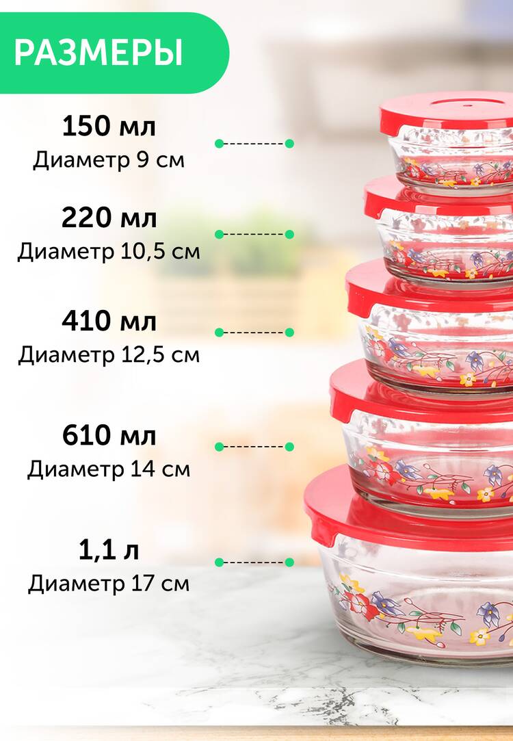 Набор стеклянных салатников 5 шт. шир.  750, рис. 3