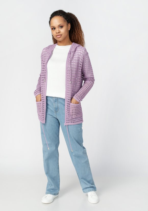 Кардиган вязаный с капюшоном на молнии шир.  580, рис. 8