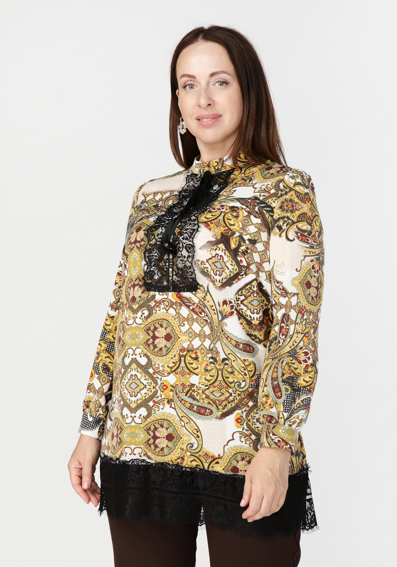 Туника с геометрическим принтом и кружевом блуза туника
