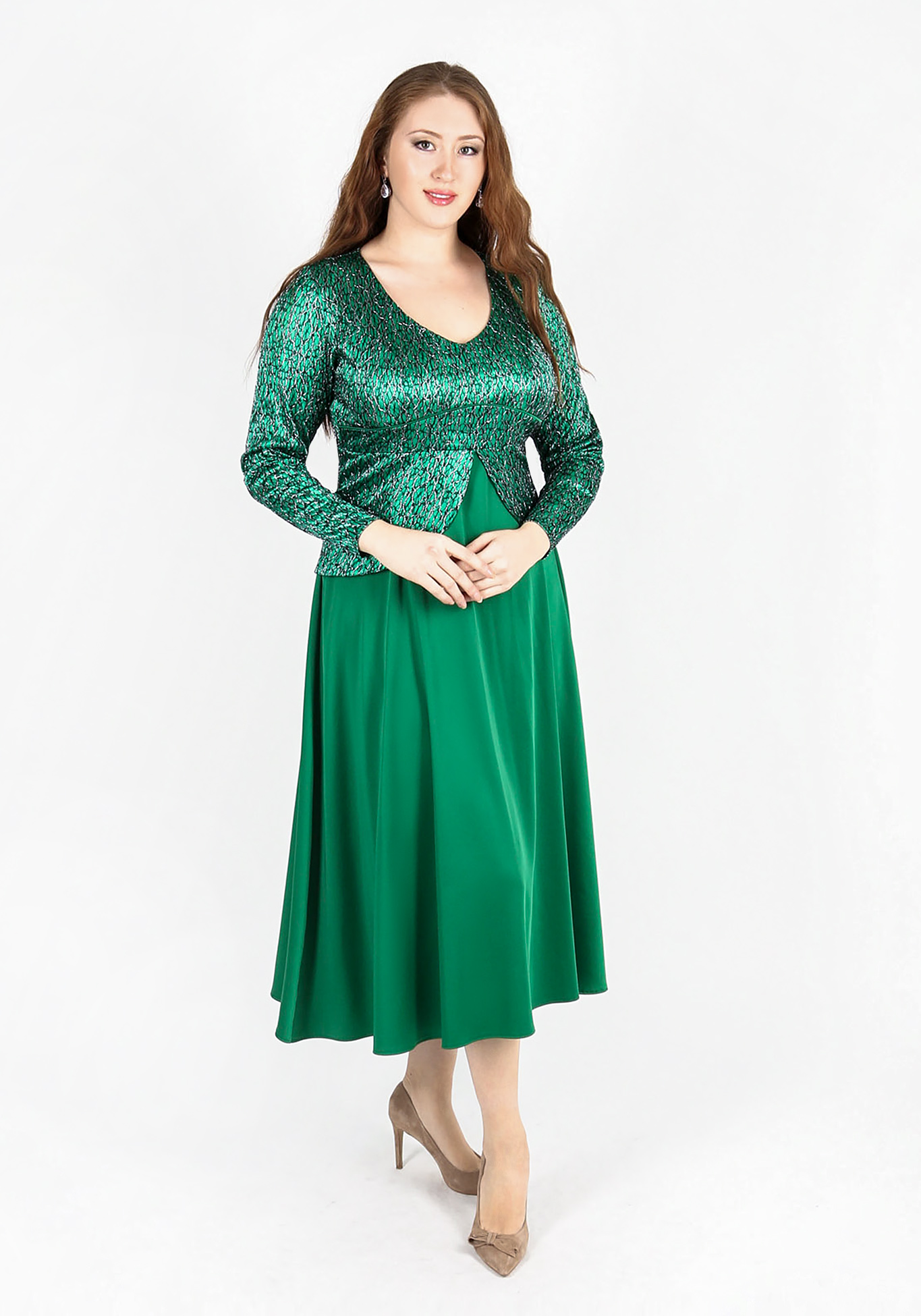 Платье-миди с эффектом двойки GalaGrosso, размер 52, цвет зеленый - фото 1