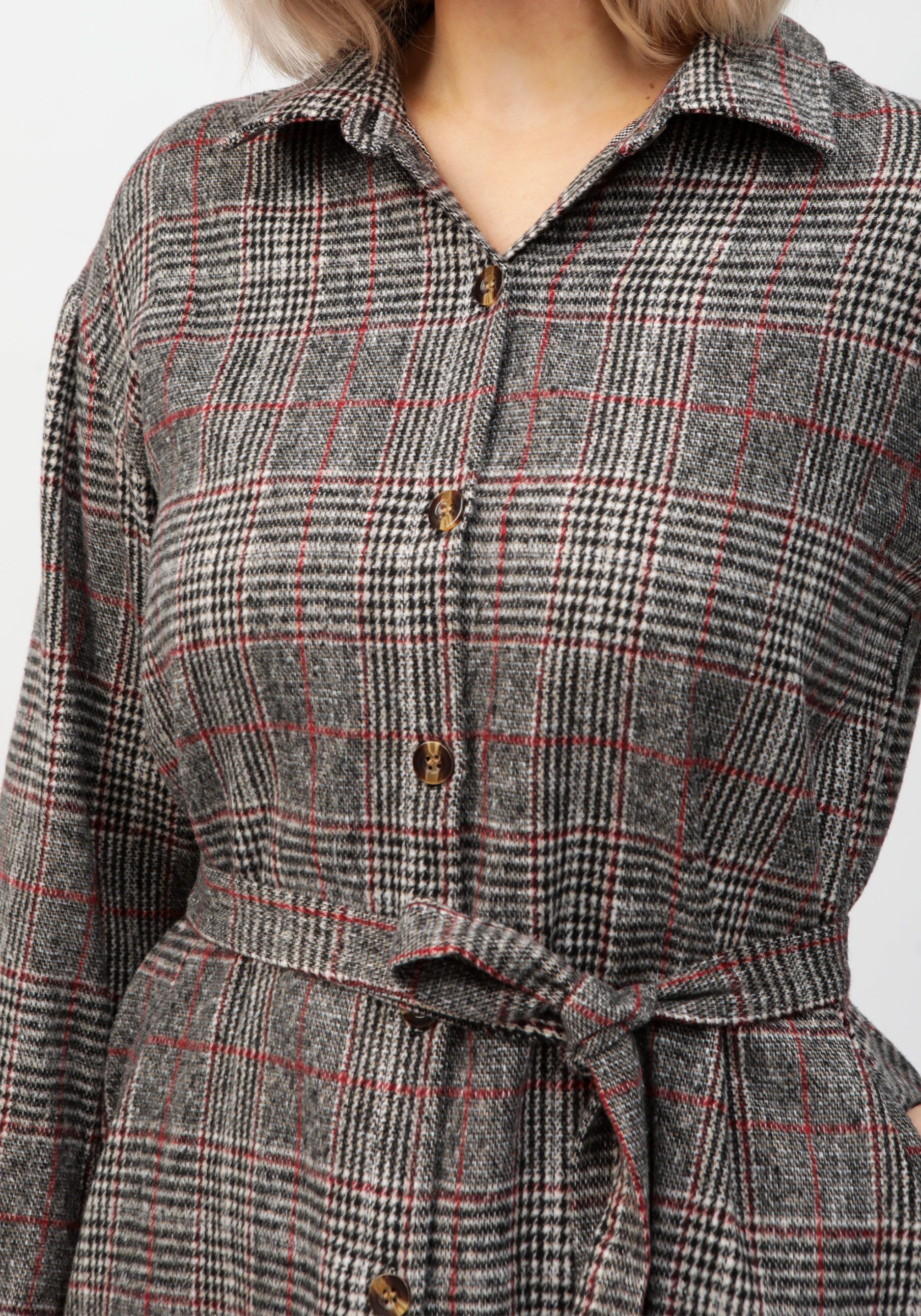 Рубашка в клетку удлиненная с поясом Alina Collection, цвет коричневый, размер 58-60 - фото 6