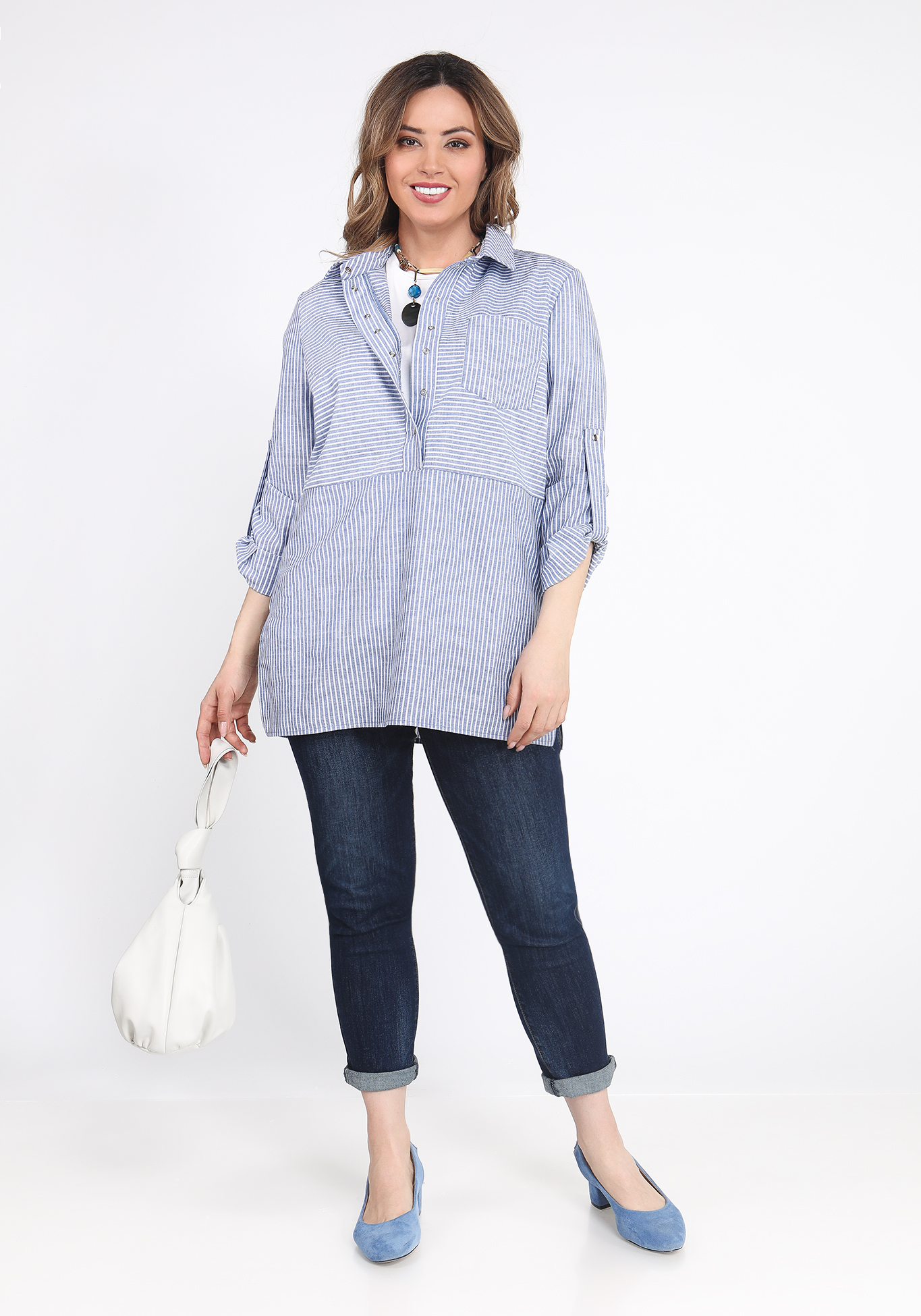 Блуза льняная "Грета" Julia Weber, размер 50, цвет синий - фото 2