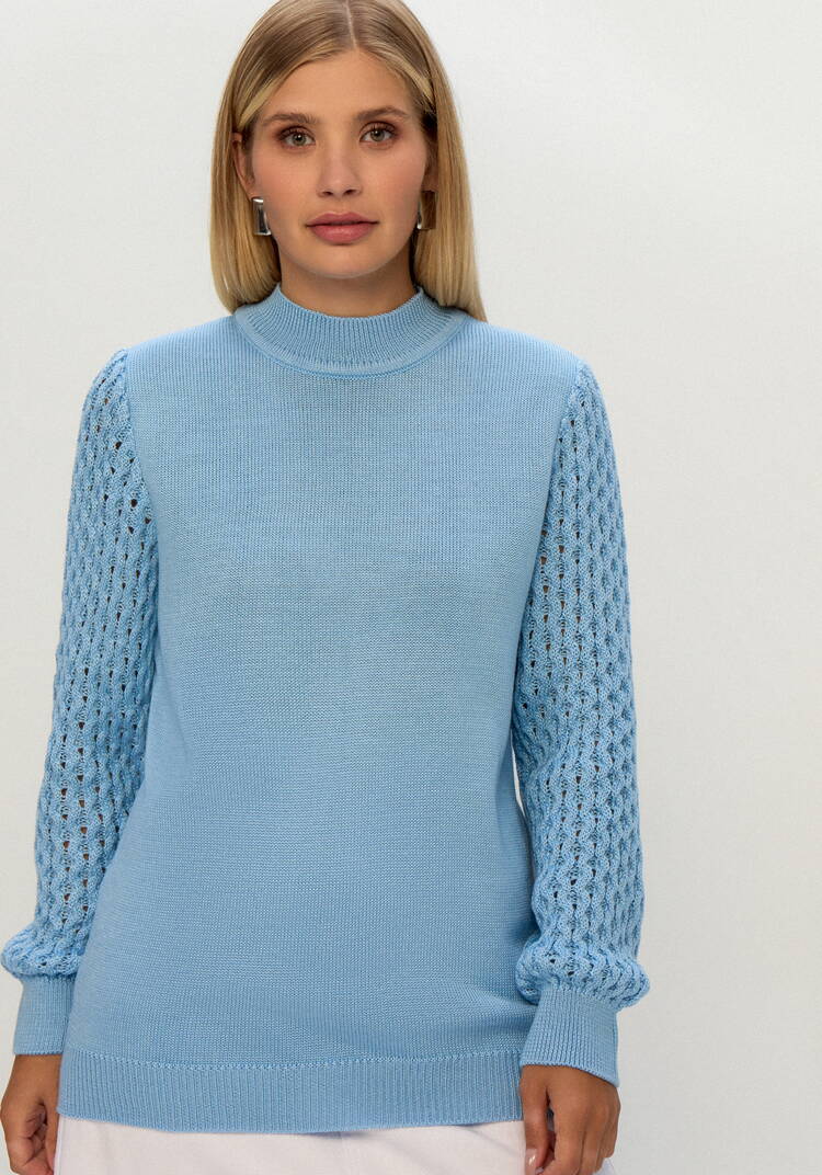 Джемпер с ажурными рукавами объемной вязки шир.  750, рис. 32