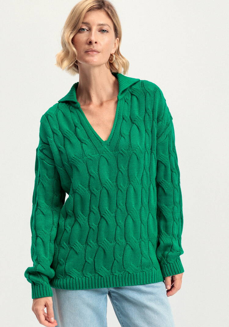 Джемпер с косами и воротником-поло шир.  750, рис. 4