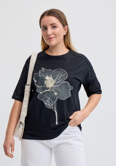 Футболка с цветочным принтом и стразами