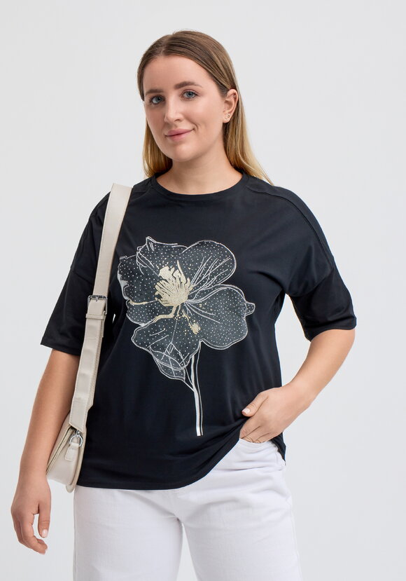 Футболка с цветочным принтом и стразами шир.  580, рис. 21