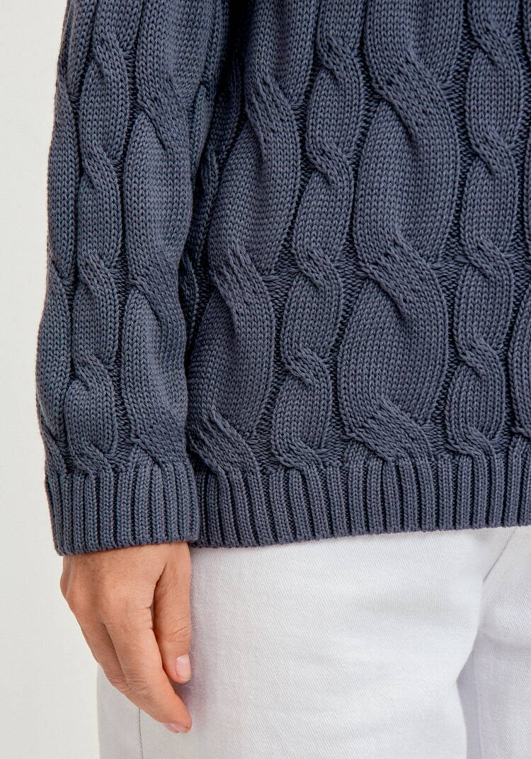 Джемпер с косами и воротником-поло шир.  750, рис. 36