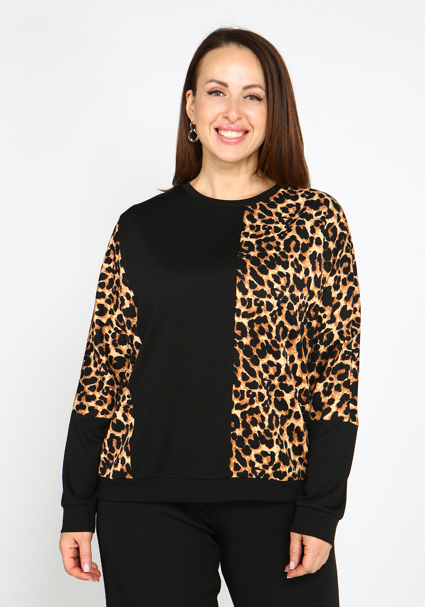 Блуза трикотажная с леопардовым принтом Elletto Life, размер 48, цвет коричневый - фото 3