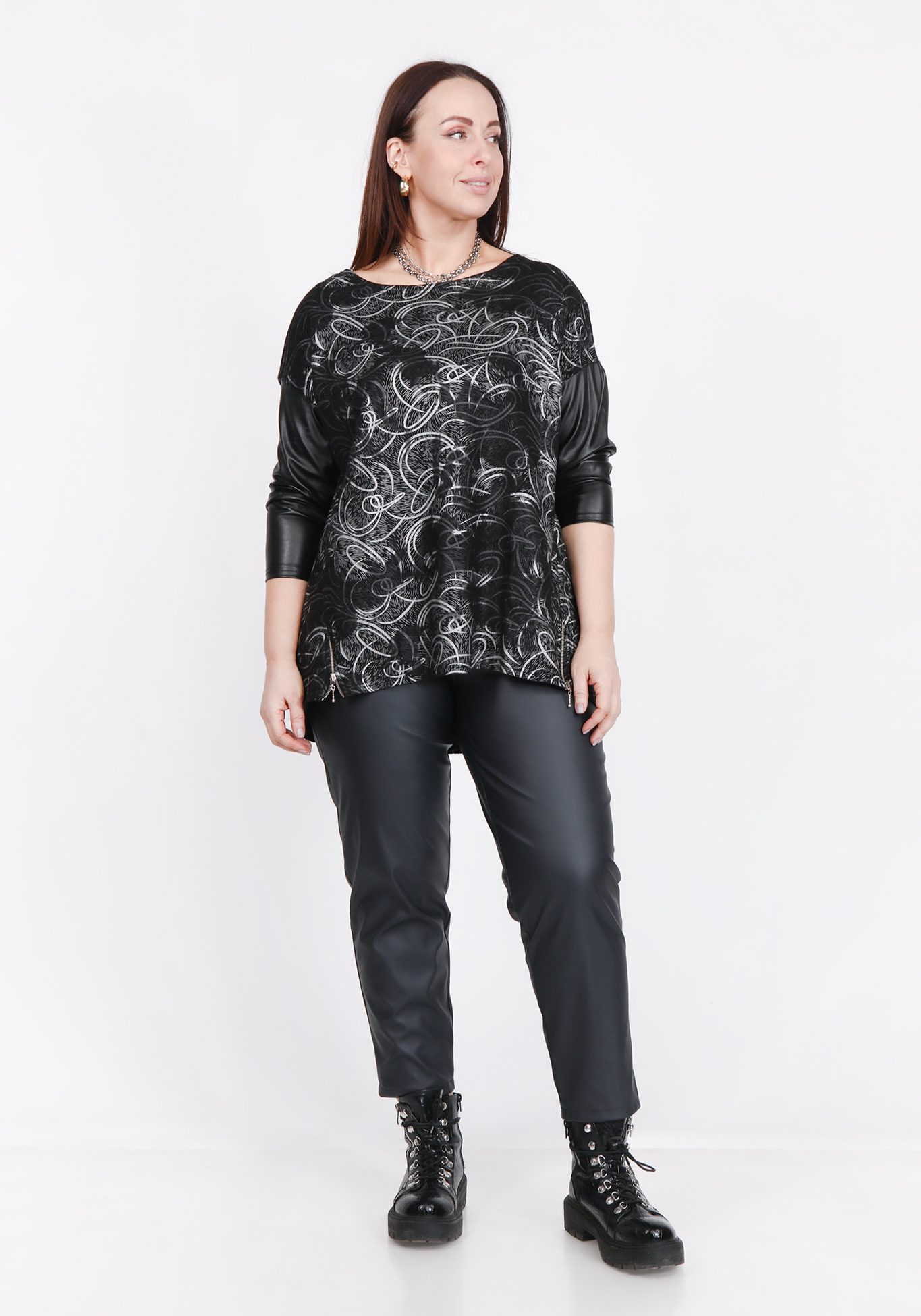 Блузка с округлым вырезом и молниями Ledy Di, размер 50, цвет черный - фото 1
