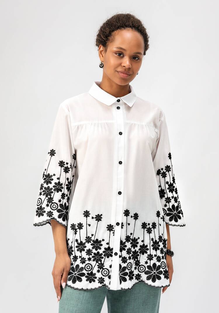 Блуза с цветочной вышивкой на пуговицах шир.  750, рис. 12