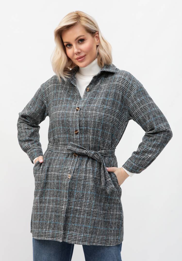 Рубашка в клетку удлиненная с поясом шир.  750, рис. 7