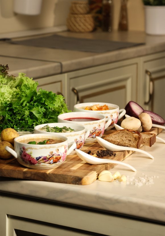 Набор фарфоровых бульонниц с ложками, 4 шт. шир.  580, рис. 2