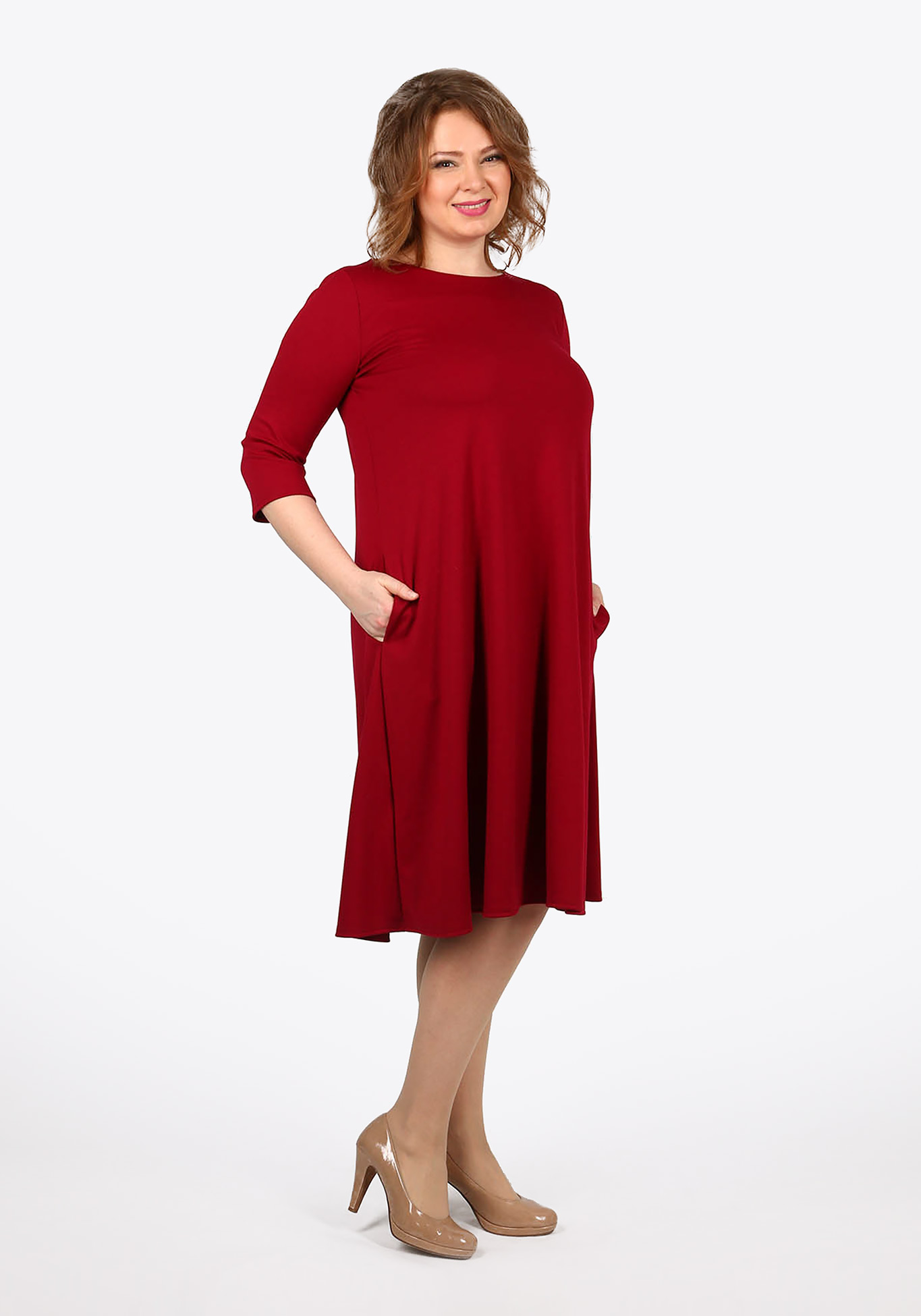 Платье расклешенного кроя с карманами Bianka Modeno, размер 50, цвет красный - фото 2