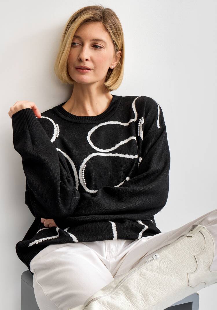 Джемпер с жемчужным декором и абстракцией шир.  750, рис. 5