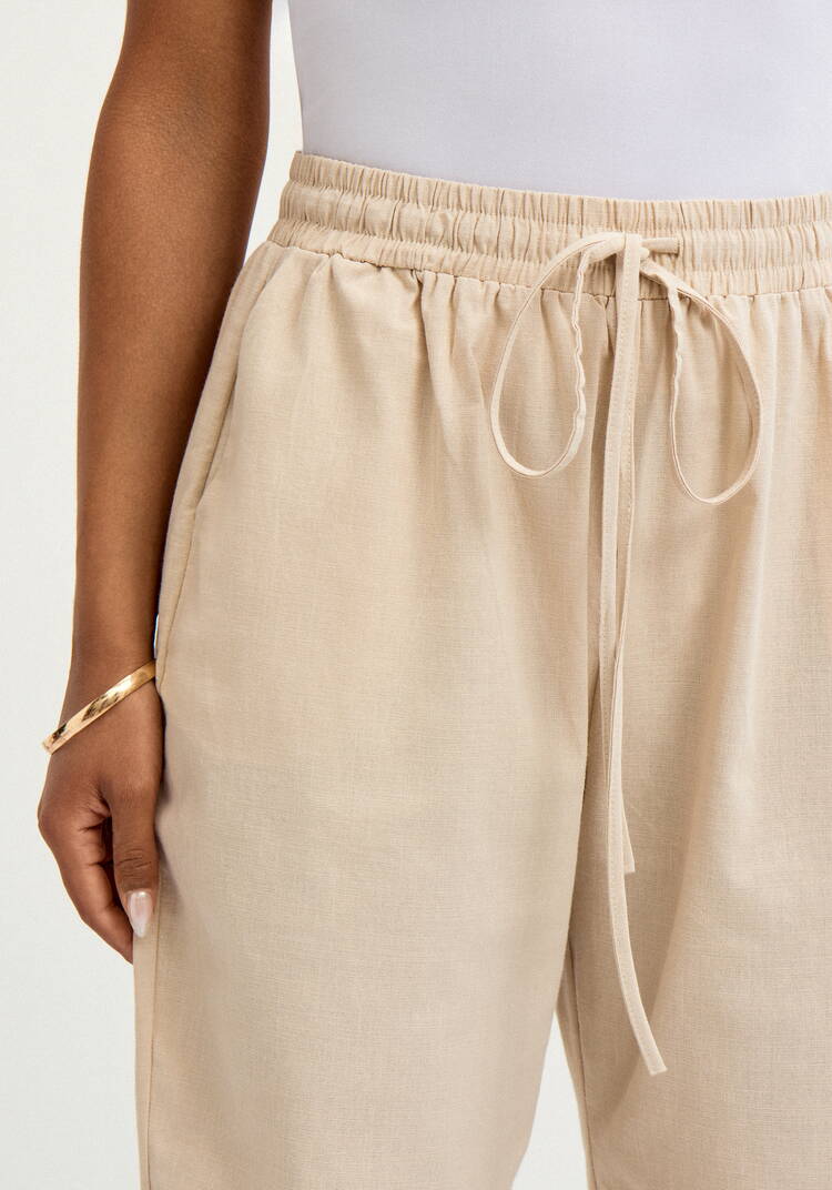 Брюки прямые изо льна с карманами шир.  750, рис. 6