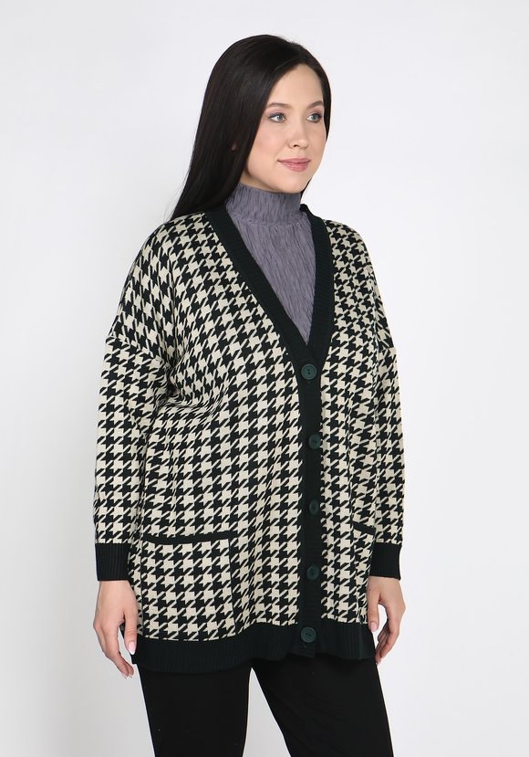 Кардиган на пуговицах в гусиную лапку шир.  580, рис. 2