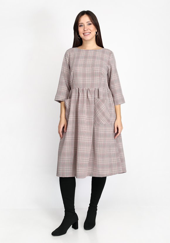 Платье в мелкую клетку с резинкой на талии шир.  580, рис. 6