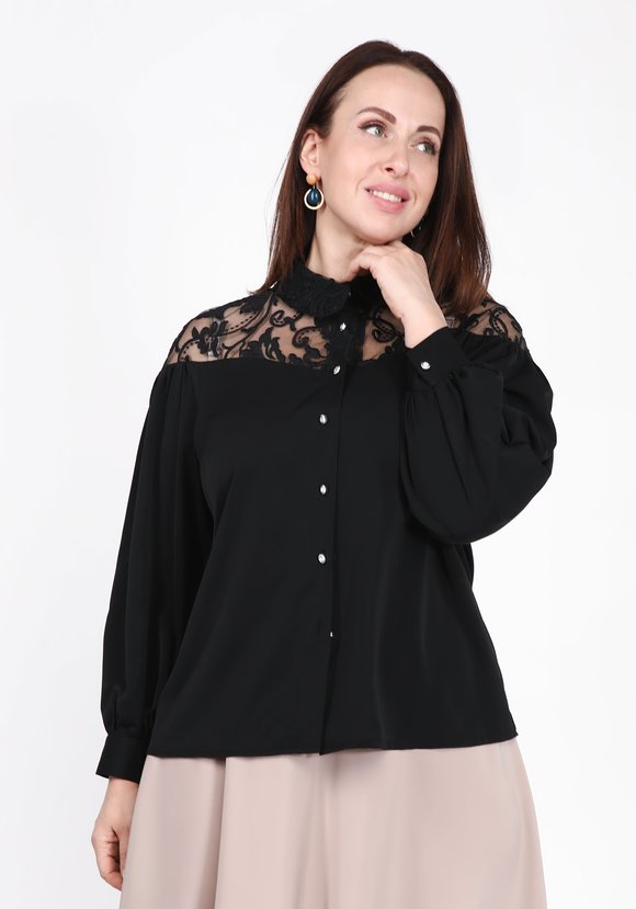 Блуза на пуговицах с гипюровой кокеткой шир.  580, рис. 5