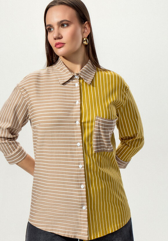 Рубашка в полоску колор-блок шир.  580, рис. 9