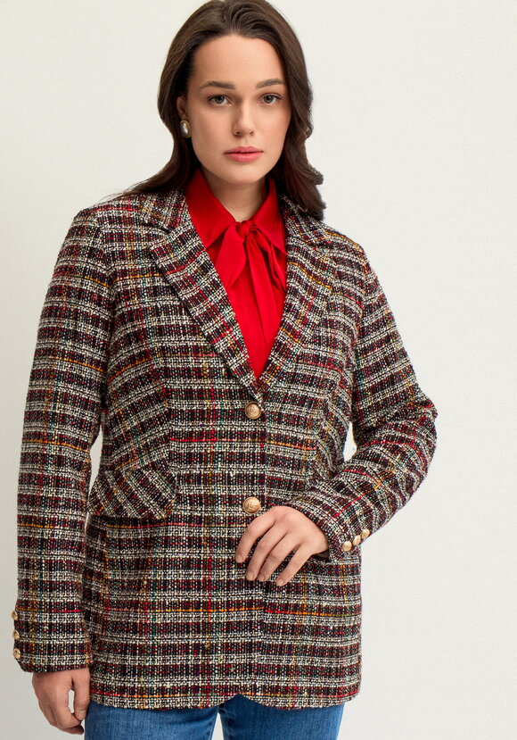 Пиджак из твида в клетку на подкладе шир.  580, рис. 40