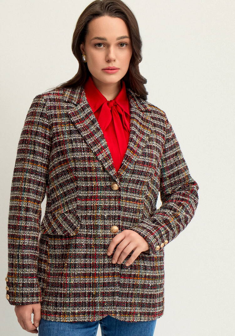 Пиджак из твида в клетку на подкладе шир.  750, рис. 40