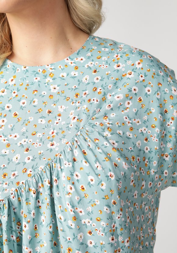 Блуза асимметричная с принтом цветы шир.  580, рис. 4