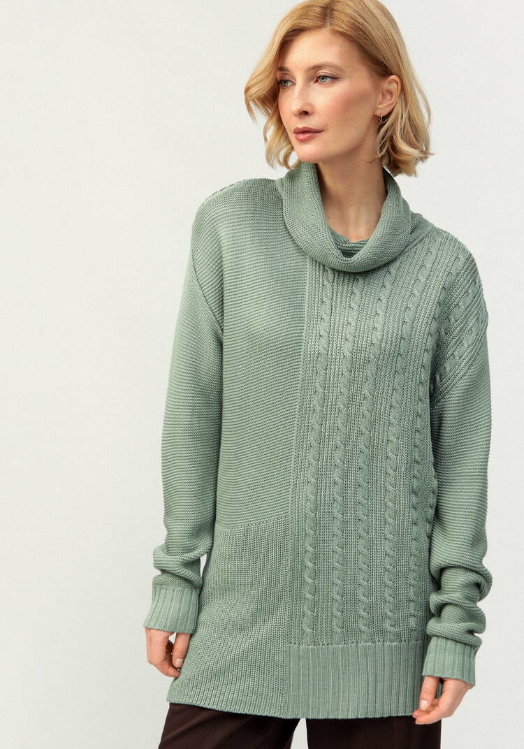 Удлиненный джемпер с косами шир.  750, рис. 4