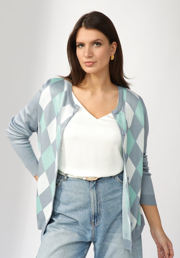 Кардиган с ромбами по полочке и спинке шир.  580, рис. 17