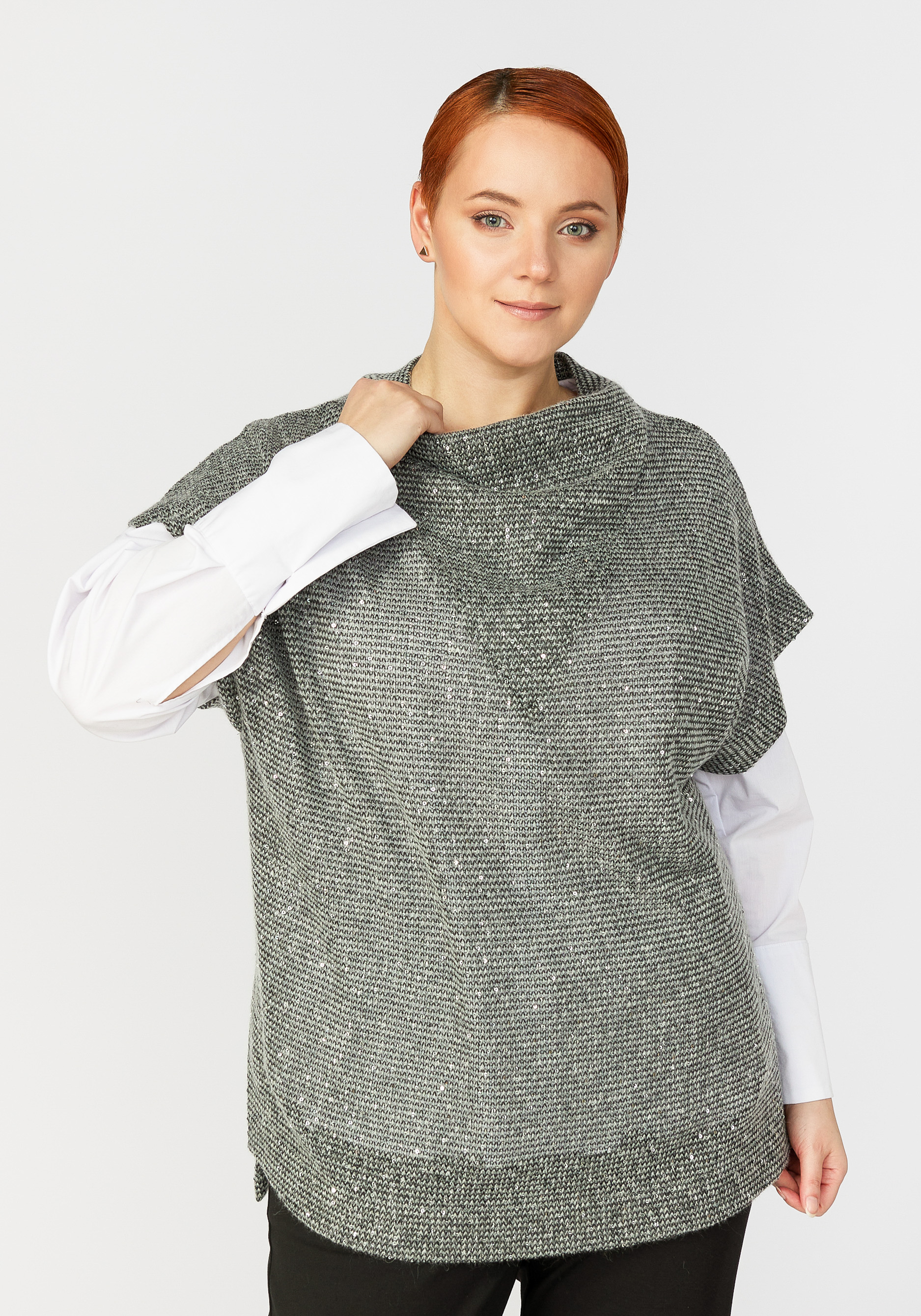 

Жилет свободный с широким воротом, Серый