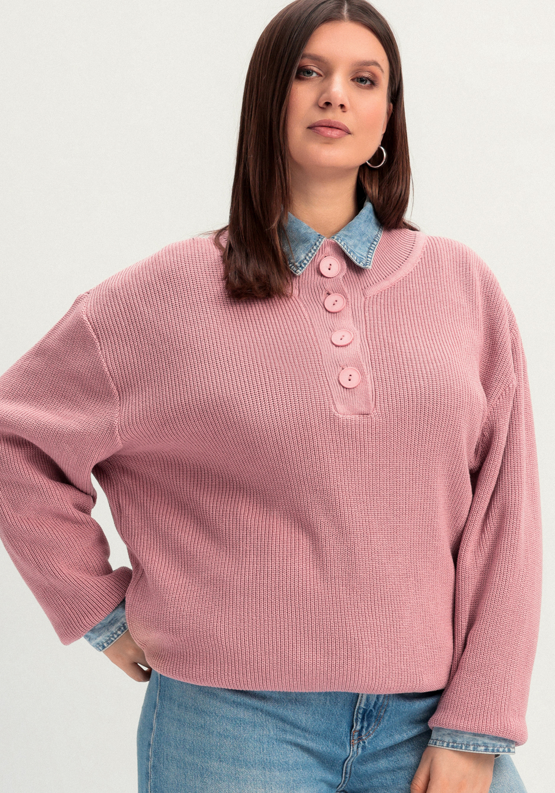 

Джемпер со стойкой на пуговицах, Розовый