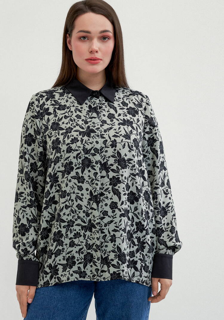 Блуза с контрастными манжетами и воротом шир.  750, рис. 12