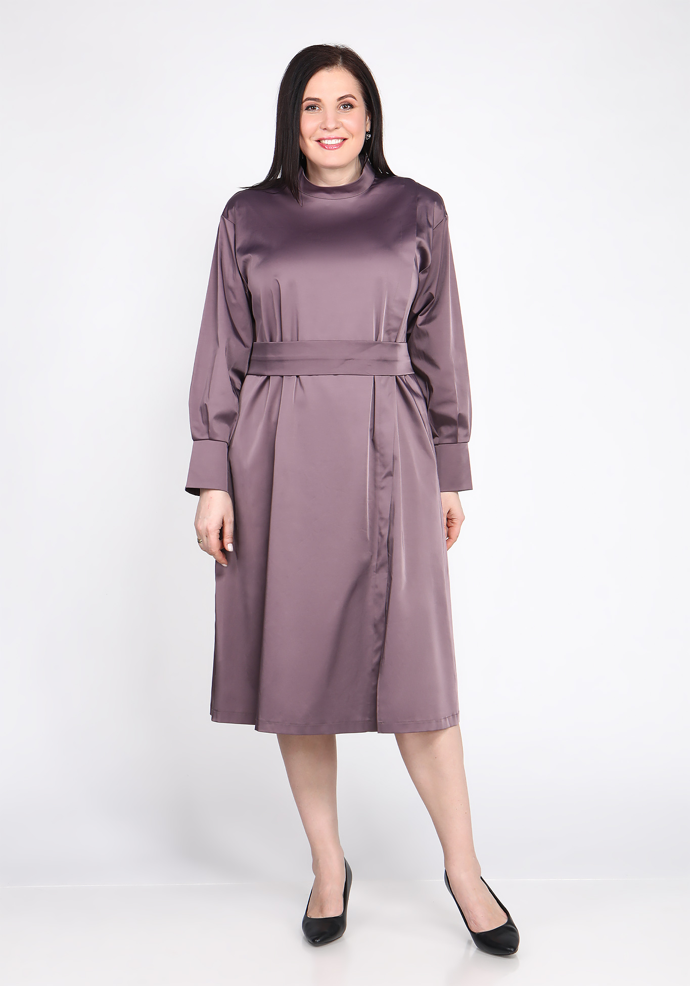 Платье с поясом на пуговицах Sarah Morenberg, размер 48, цвет тёмно-лиловый - фото 1