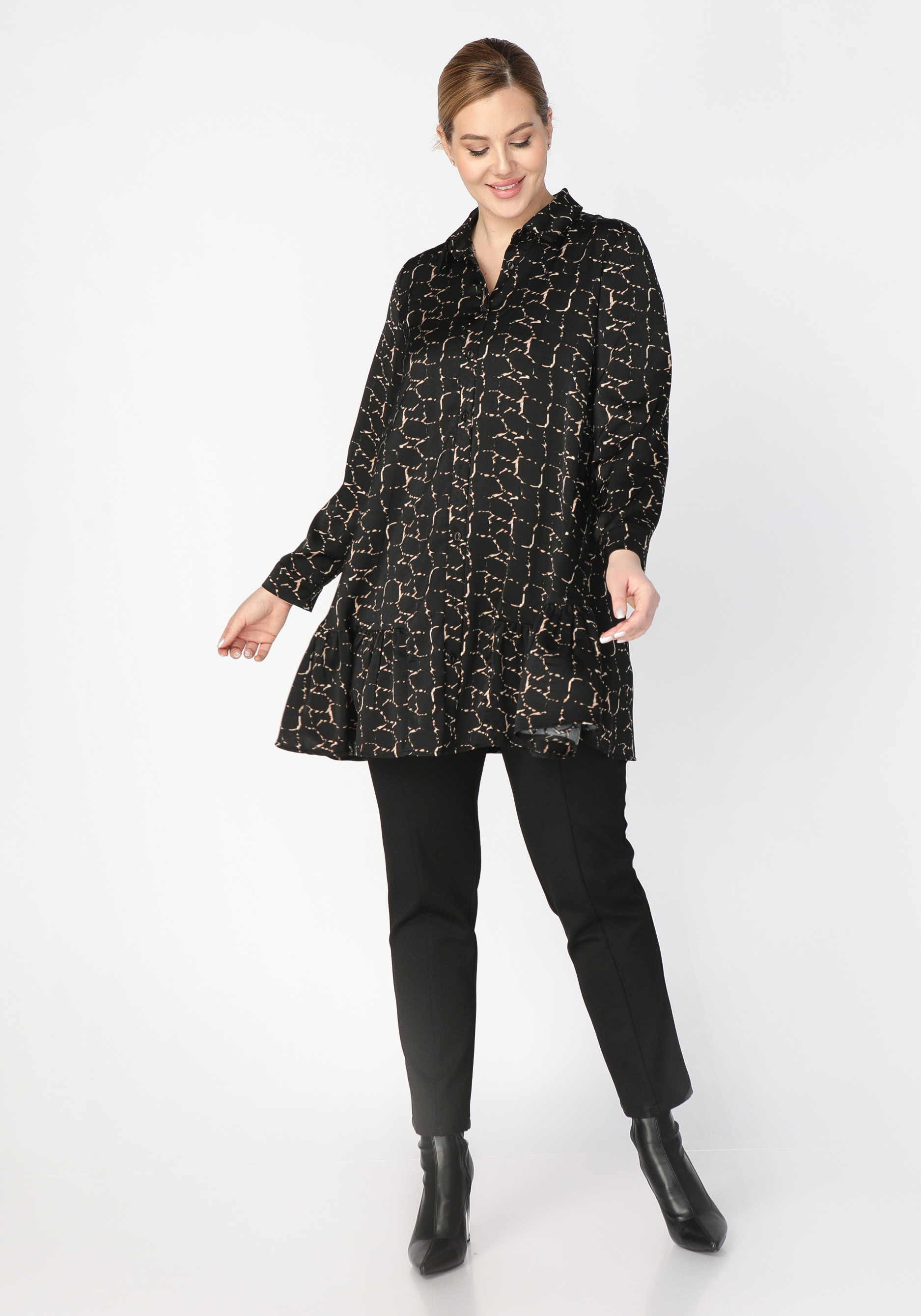 Блуза на пуговицах с воланом Frida, размер 50-52, цвет черный - фото 3