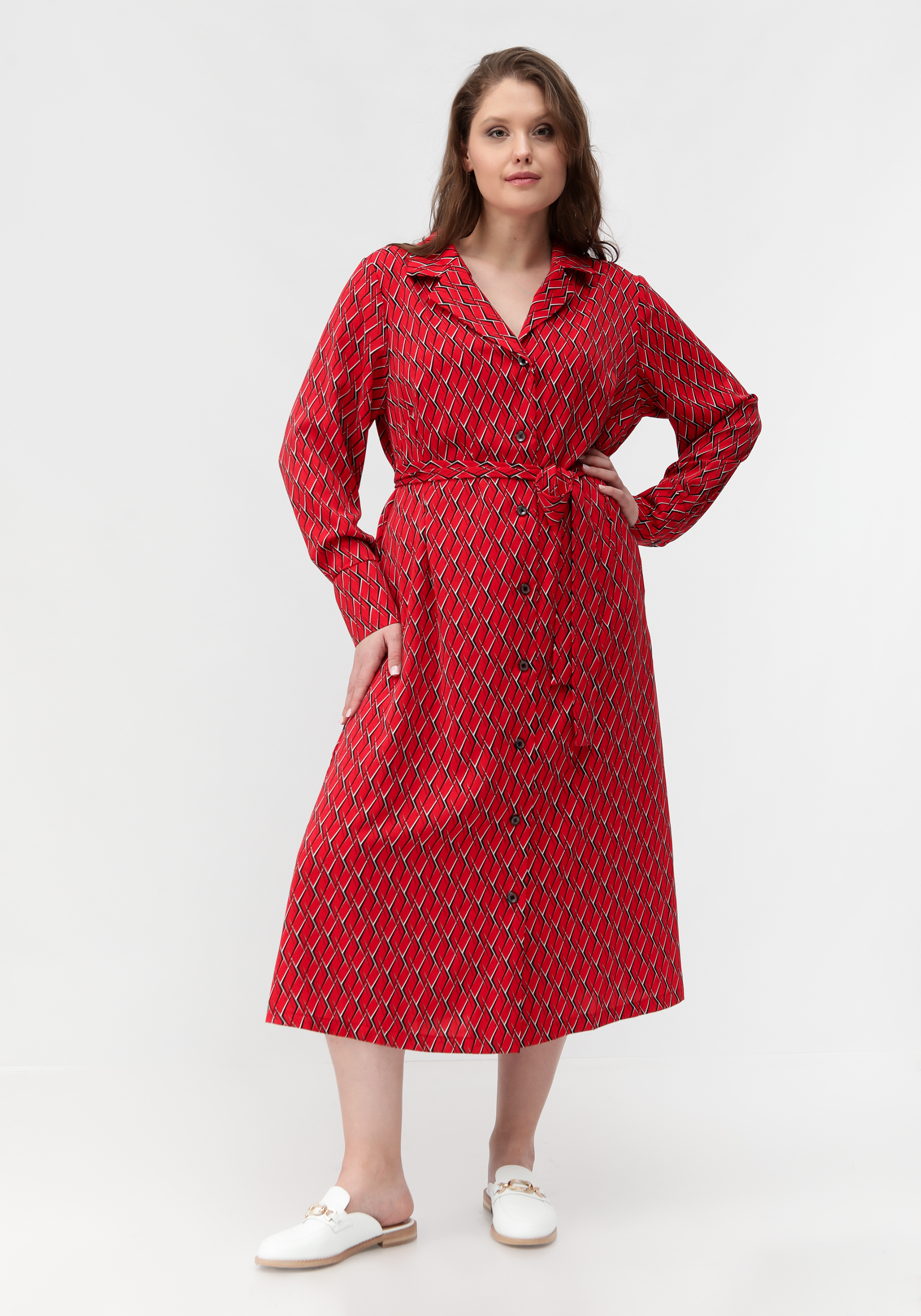 Платье рубашка с отложным воротником VeraVo, цвет красный, размер 52 - фото 2