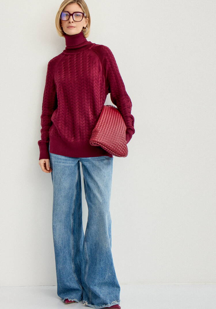 Свитер вязаный с косами и высоким горлом шир.  750, рис. 15