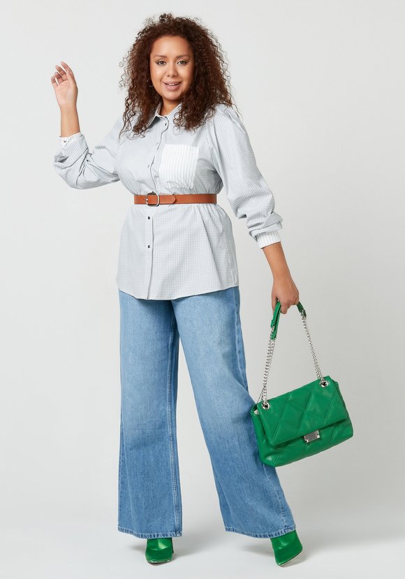 Блуза в клетку на кнопках шир.  580, рис. 4