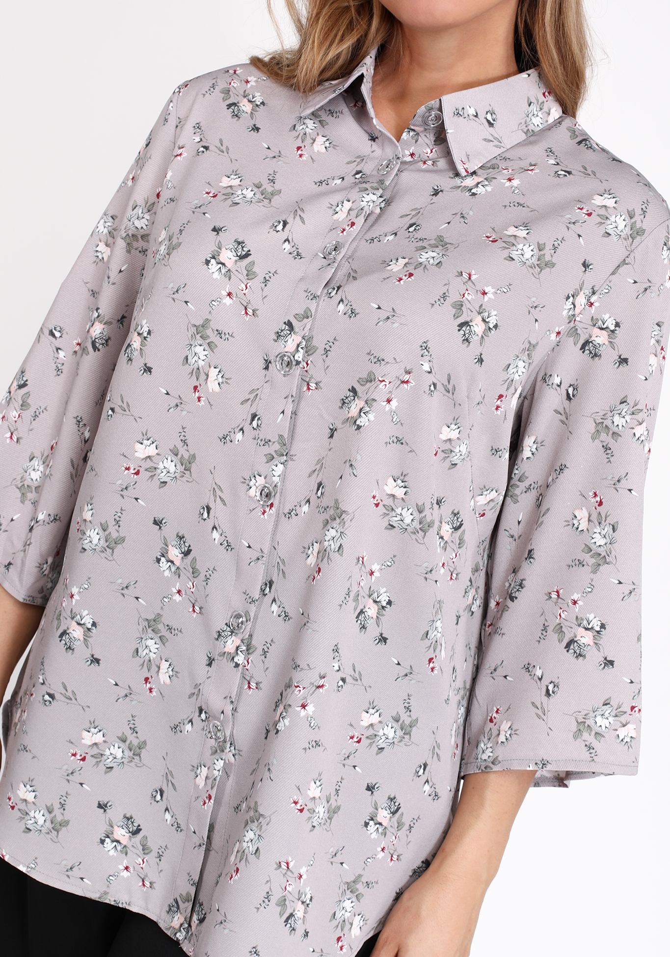 Рубашка на пуговицах с цветочным принтом Bianka Modeno, размер 50 свободная модель - фото 7