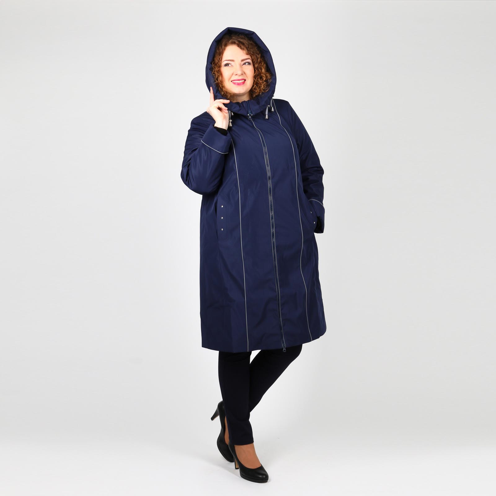 Пальто на молнии с капюшоном и карманами Mio Imperatrice, размер 50, цвет синий - фото 2