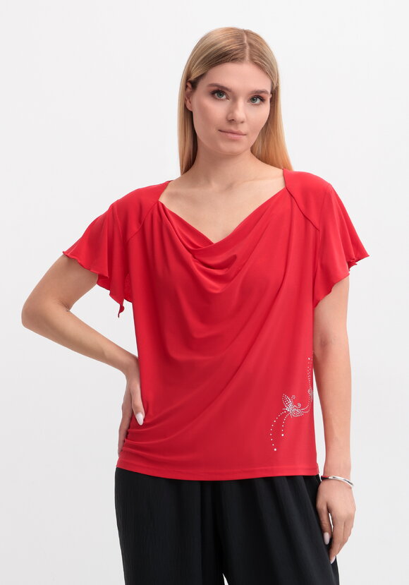 Блуза с оригинальным рукавом и стразами шир.  580, рис. 6